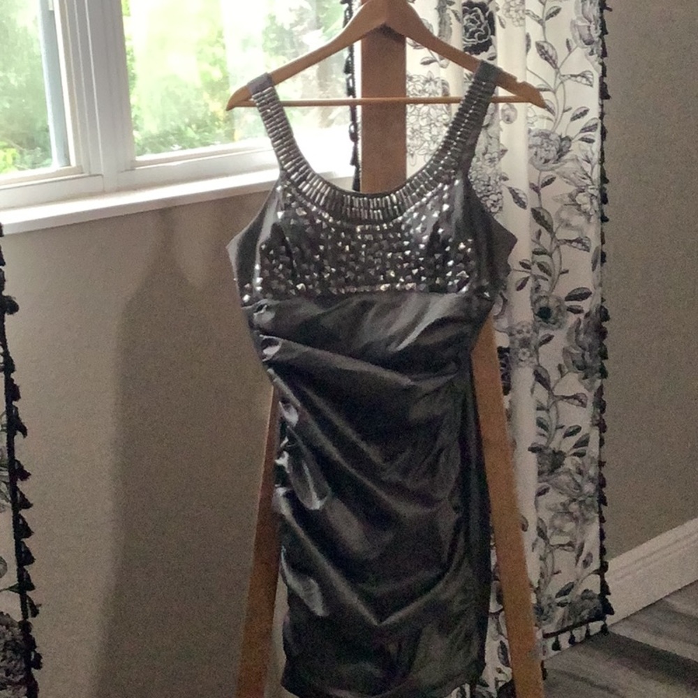 Chic Black Studded Mini Dress - Picture 2 of 4